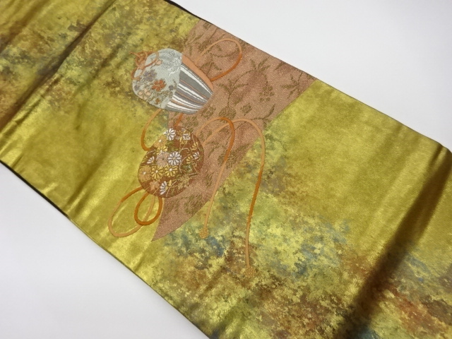 JAPANESE KIMONO / VINTAGE NAGOYA OBI / WOVEN FLOWER & SHIFUKU PATTERN